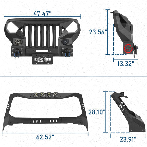 Mad Max Front Bumper w/Wings & Windshield Frame Cover(18-25 Jeep Wrangler JL & Gladiator JT(Excluding Wrangler 4xe, Rubicon 392, JT Mojave))-LandShaker