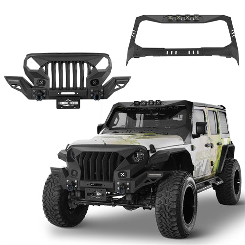 Mad Max Front Bumper w/Wings & Windshield Frame Cover(18-25 Jeep Wrangler JL & Gladiator JT(Excluding Wrangler 4xe, Rubicon 392, JT Mojave))-LandShaker