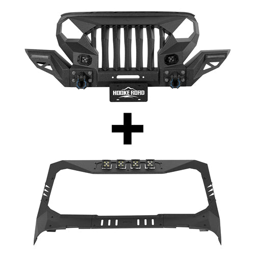 Mad Max Front Bumper w/Wings & Windshield Frame Cover(18-25 Jeep Wrangler JL & Gladiator JT(Excluding Wrangler 4xe, Rubicon 392, JT Mojave))-LandShaker