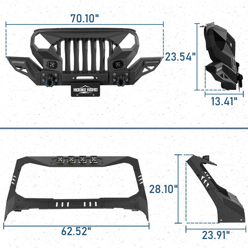 Mad Max Front Bumper w/Wings & Windshield Frame Cover(18-25 Jeep Wrangler JL & Gladiator JT(Excluding Wrangler 4xe, Rubicon 392, JT Mojave))-LandShaker