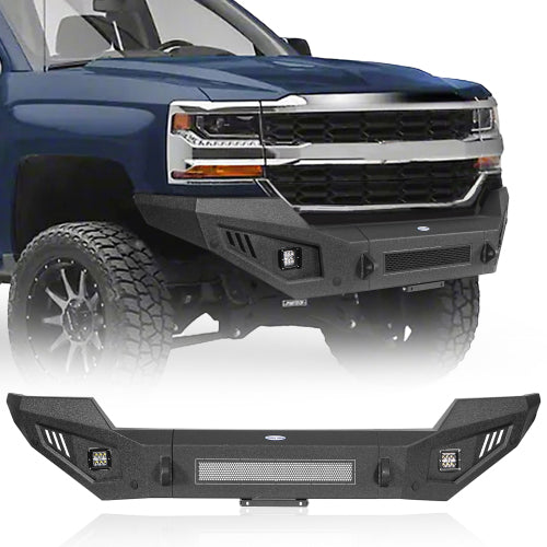 Full Width Front Bumper w/ LED Spotlights (16-18 Chevy Silverado 1500) - LandShaker