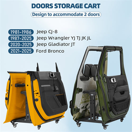 Movable Door Storage Cart Holder & Hard Top Lift Holder Rack For 1997-2025 Jeep Wrangler TJ JK JL JT Ford Bronco - LandShaker 4x4