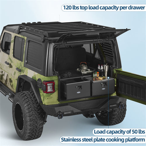 Dual Drawer Storage System For 2015-2025 Jeep Wrangler JK & JL 4-Door / 2021-2025 Ford Bronco 4-Door - Landshaker4x4