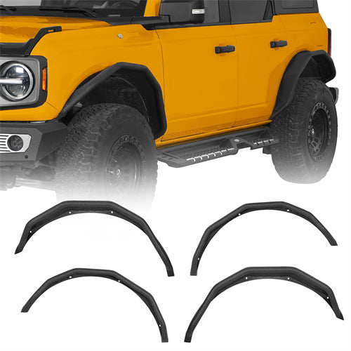 Flux Tube Fender Flares For 2021-2025 Ford Bronco 4-Door(Excluding Heritage Edition, Everglades, Heritage Limited Edition, Stroppe Edition, Raptor) - Landshaker4x4