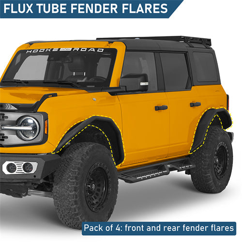Flux Tube Fender Flares For 2021-2025 Ford Bronco 4-Door(Excluding Heritage Edition, Everglades, Heritage Limited Edition, Stroppe Edition, Raptor) - Landshaker4x4