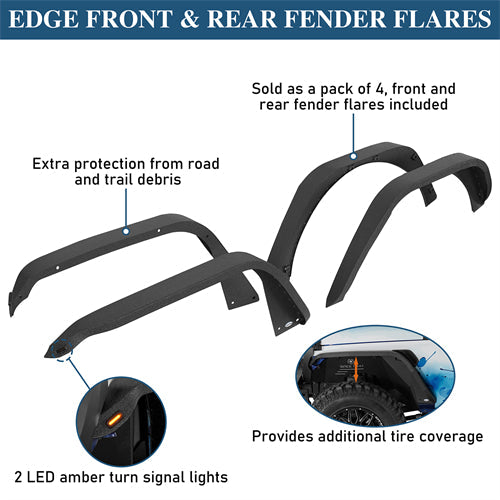 Front & Rear Fender Flares Kit For 2018-2025 Jeep Wrangler JL - Landshaker4x4