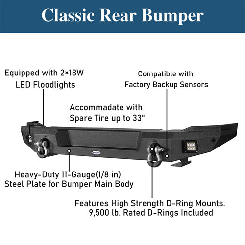 Aftermarket Classic Rear Bumper For 2021-2025 Ford Bronco (Excluding Raptor) - LandShaker4x4