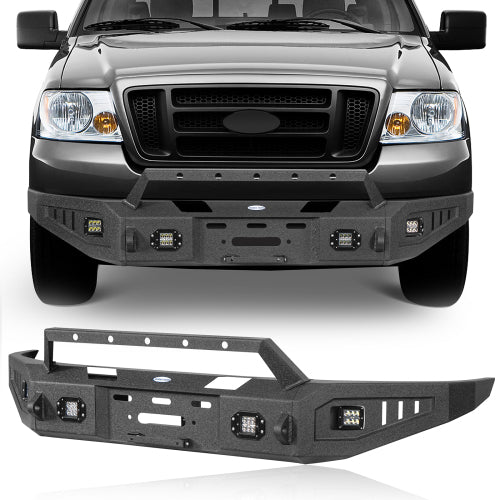 04-08 Ford F-150 Full Width Front Bumper w/ Winch Plate & 4 LED Spotlights - LandShaker