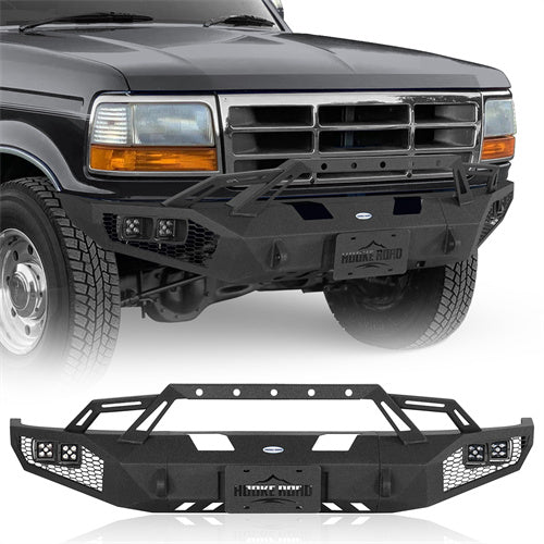 Front Bumper w/ Winch Plate & LED Spotlights For 1992-1996 Ford Bronco F-150/F-250/F-350 - Landshaker4x4