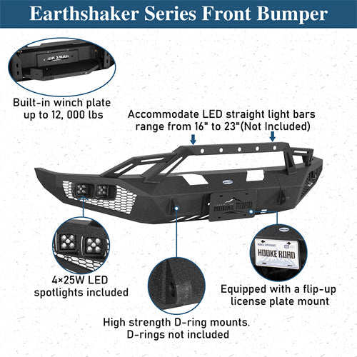 Front Bumper w/ Winch Plate & LED Spotlights For 1992-1996 Ford Bronco F-150/F-250/F-350 - Landshaker4x4