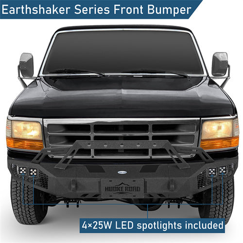 Front Bumper w/ Winch Plate & LED Spotlights For 1992-1996 Ford Bronco F-150/F-250/F-350 - Landshaker4x4