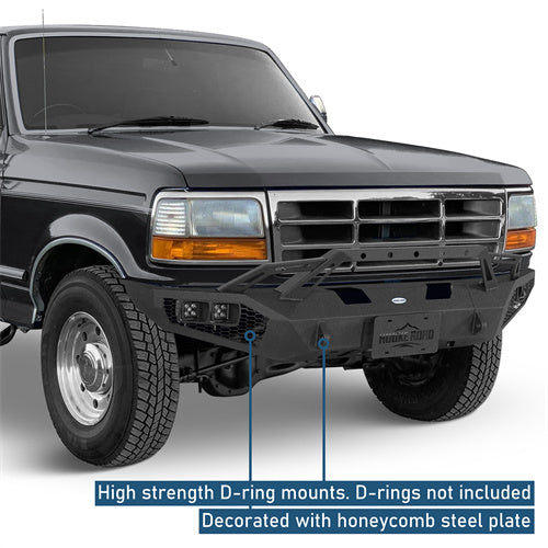 Front Bumper w/ Winch Plate & LED Spotlights For 1992-1996 Ford Bronco F-150/F-250/F-350 - Landshaker4x4