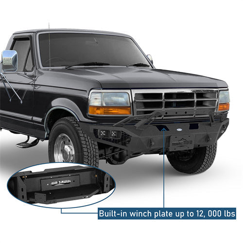 Front Bumper w/ Winch Plate & LED Spotlights For 1992-1996 Ford Bronco F-150/F-250/F-350 - Landshaker4x4