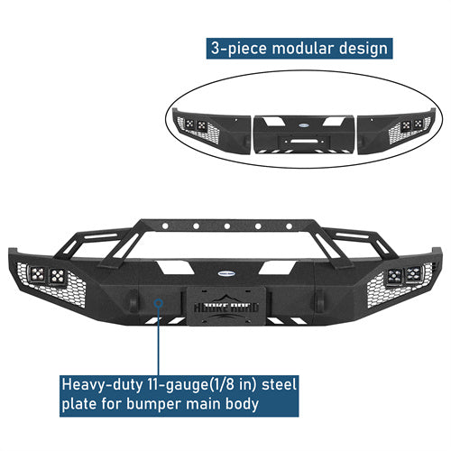 Front Bumper w/ Winch Plate & LED Spotlights For 1992-1996 Ford Bronco F-150/F-250/F-350 - Landshaker4x4
