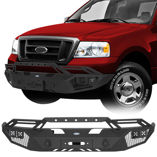 Earthshaker Series Front Bumper w/ Winch Plate & LED Lights For 2004-2008 Ford F-150 - Ultralisk4x4