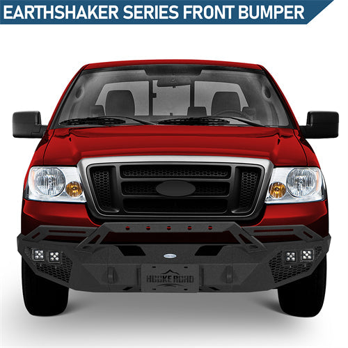 Earthshaker Series Front Bumper w/ Winch Plate & LED Lights For 2004-2008 Ford F-150 - Ultralisk4x4