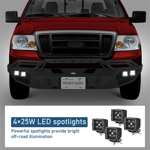 Earthshaker Series Front Bumper w/ Winch Plate & LED Lights For 2004-2008 Ford F-150 - Ultralisk4x4