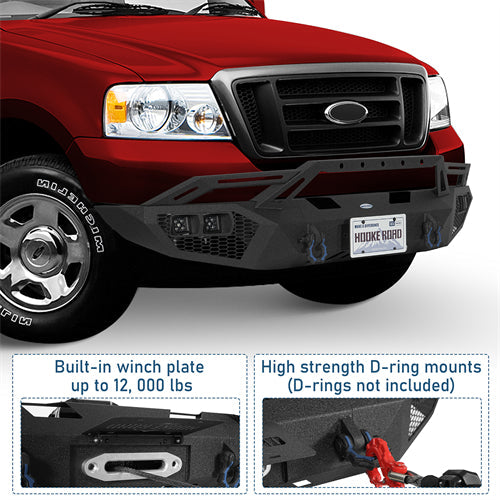 Earthshaker Series Front Bumper w/ Winch Plate & LED Lights For 2004-2008 Ford F-150 - Ultralisk4x4