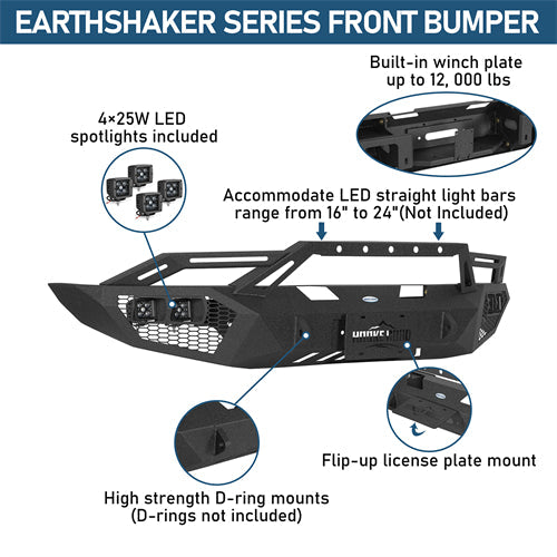 Earthshaker Series Front Bumper w/ Winch Plate & LED Lights For 2004-2008 Ford F-150 - Ultralisk4x4