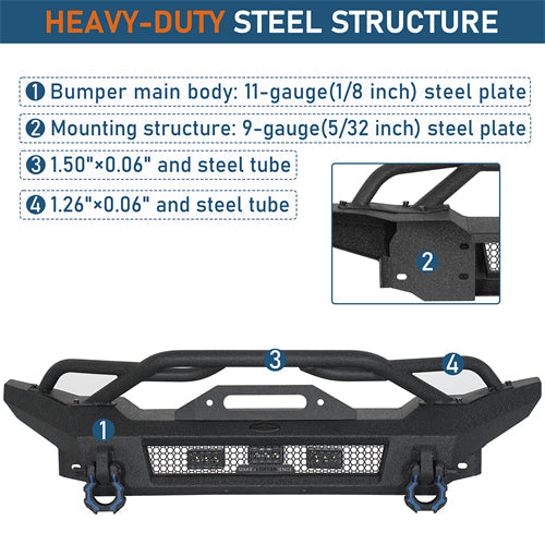 Horn Front Bumper For 2018-2025 Jeep Wrangler JL / Gladiator JT - Landshaker4x4