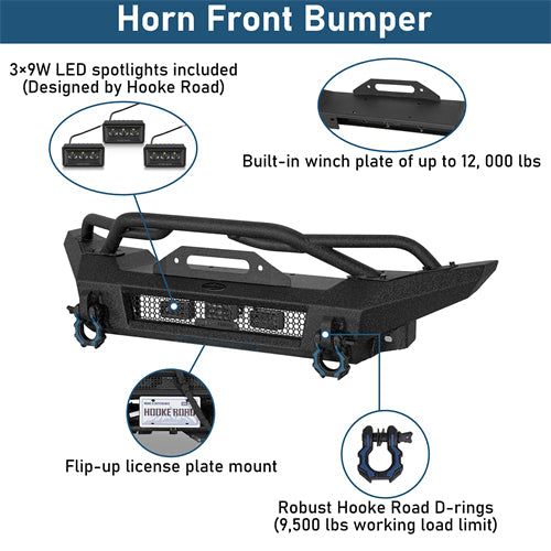 Horn Front Bumper For 2018-2025 Jeep Wrangler JL / Gladiator JT - Landshaker4x4
