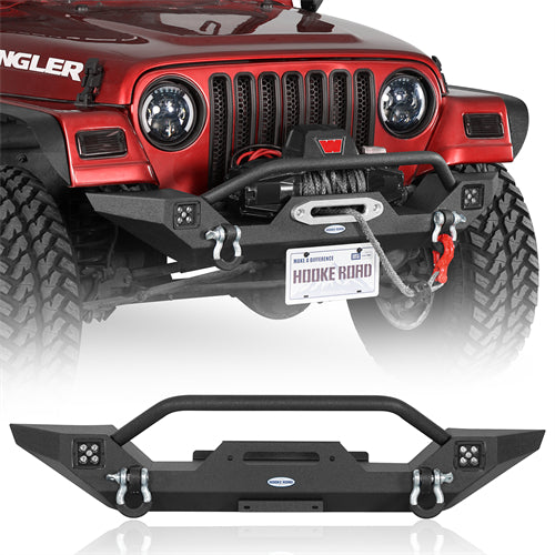 Aftermarket Front Bumper w/ Winch Plate & LED Spotlights For 1997-2006 Jeep Wrangler TJ-LandShaker