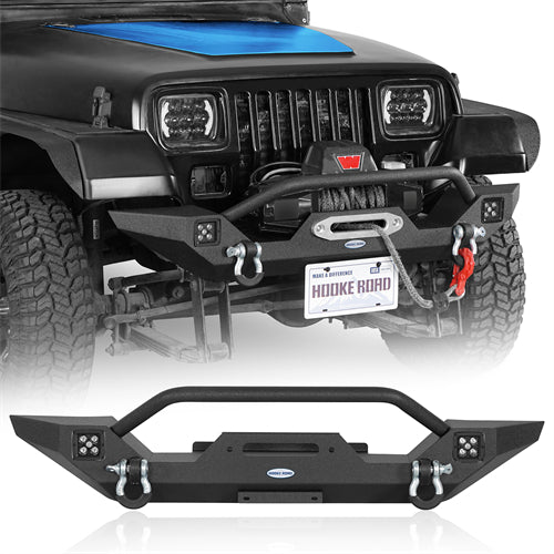 Aftermarket Front Bumper w/ Winch Plate & LED Spotlights For 1997-2006 Jeep Wrangler TJ-LandShaker