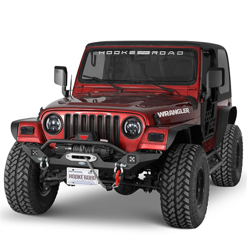 Aftermarket Front Bumper w/ Winch Plate & LED Spotlights For 1997-2006 Jeep Wrangler TJ-LandShaker