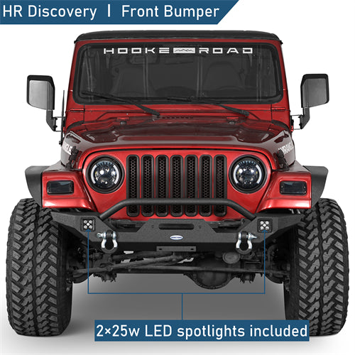 Aftermarket Front Bumper w/ Winch Plate & LED Spotlights For 1997-2006 Jeep Wrangler TJ-LandShaker