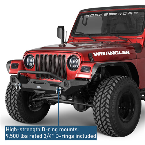 Aftermarket Front Bumper w/ Winch Plate & LED Spotlights For 1997-2006 Jeep Wrangler TJ-LandShaker