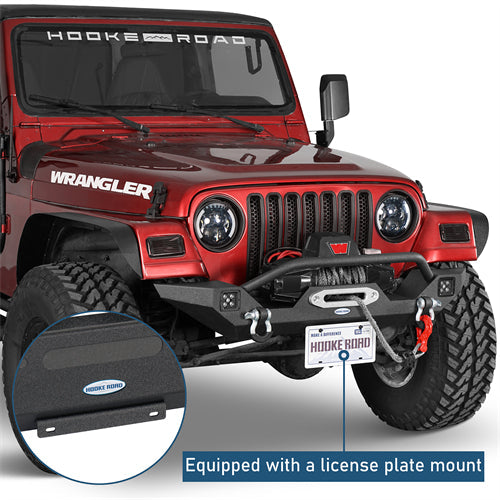 Aftermarket Front Bumper w/ Winch Plate & LED Spotlights For 1997-2006 Jeep Wrangler TJ-LandShaker