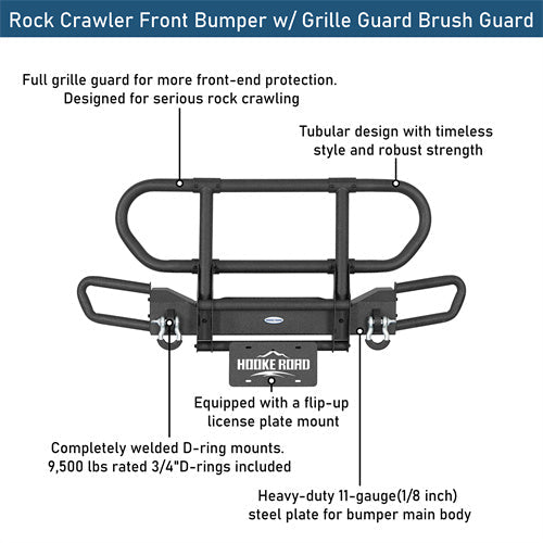 Rock Crawler Front Bumper w/ Grille Guard Brush Guard For 1987-2006 Jeep Wrangler YJ TJ - Landshaker4x4