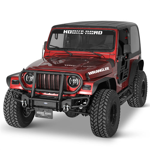 Rock Crawler Front Bumper w/ Grille Guard Brush Guard For 1987-2006 Jeep Wrangler YJ TJ - Landshaker4x4
