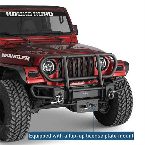 Rock Crawler Front Bumper w/ Grille Guard Brush Guard For 1987-2006 Jeep Wrangler YJ TJ - Landshaker4x4
