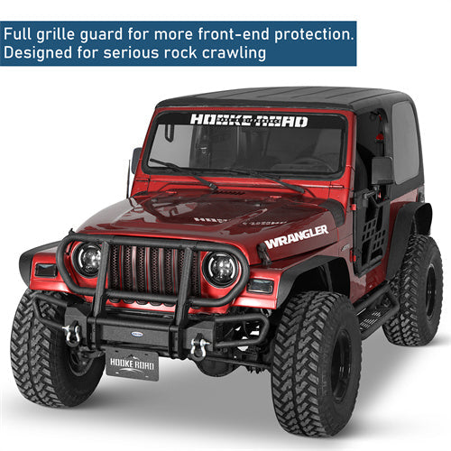 Rock Crawler Front Bumper w/ Grille Guard Brush Guard For 1987-2006 Jeep Wrangler YJ TJ - Landshaker4x4