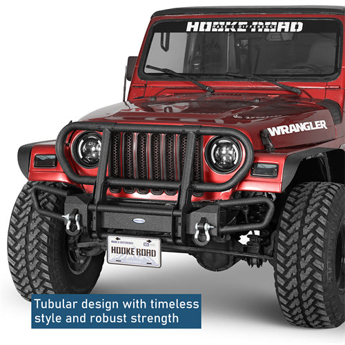 Rock Crawler Front Bumper w/ Grille Guard Brush Guard For 1987-2006 Jeep Wrangler YJ TJ - Landshaker4x4