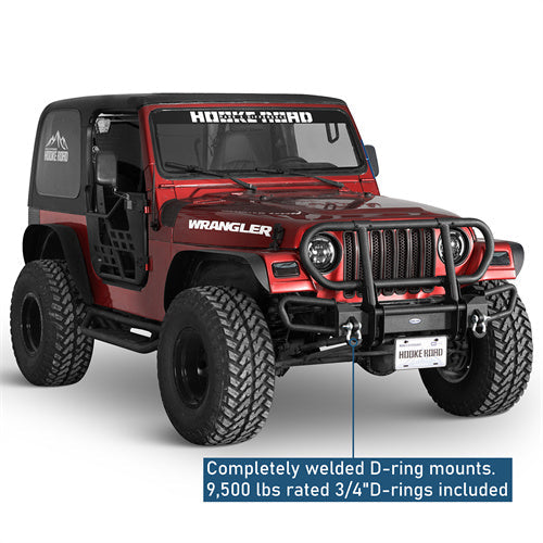 Rock Crawler Front Bumper w/ Grille Guard Brush Guard For 1987-2006 Jeep Wrangler YJ TJ - Landshaker4x4