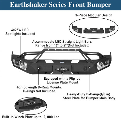 Road Trip Earthshaker Series Front Bumper w/ LED Lights For 2009-2012 Ram 1500 - LandShaker