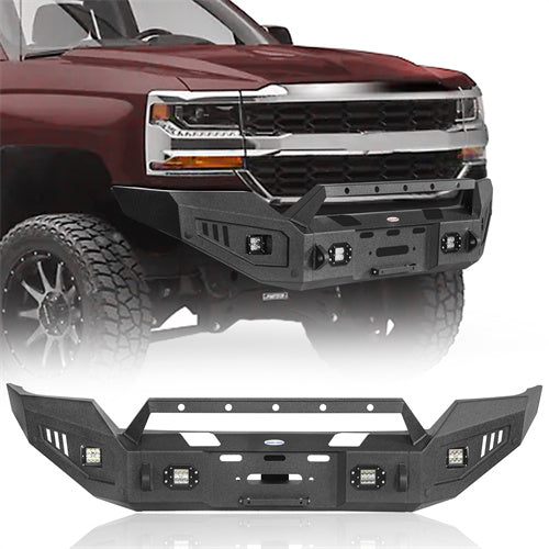 Full-Width Front Bumper w/ Winch Plate & LED Spotlights (16-18 Silverado 1500) -  LandShaker