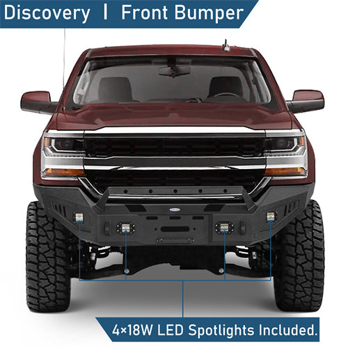 Full-Width Front Bumper w/ Winch Plate & LED Spotlights (16-18 Silverado 1500) -  LandShaker