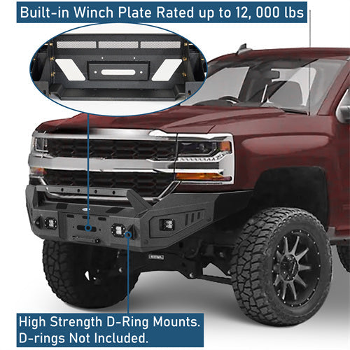 Full-Width Front Bumper w/ Winch Plate & LED Spotlights (16-18 Silverado 1500) -  LandShaker