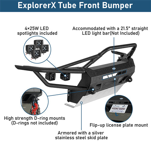 ExplorerX Tube Front Bumper w/ LED Lights For 2005-2011 Toyota Tacoma - Landshaker4x4