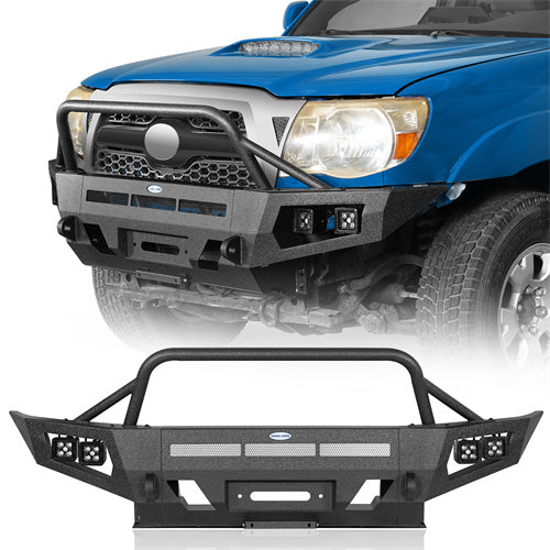 Earthshaker Front Bumper w/ Winch Plate & 4 LED Spot Lights For 2005-2011 Toyota Tacoma - LandShaker