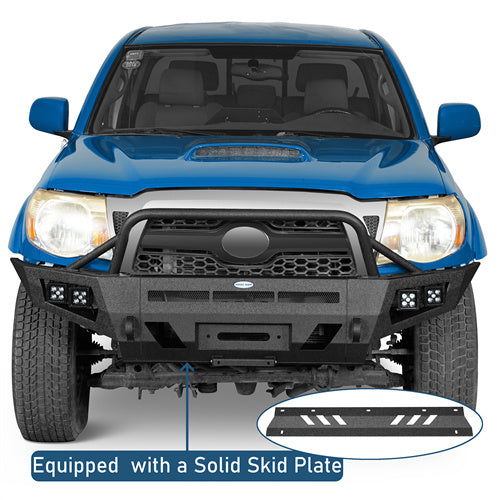 Earthshaker Front Bumper w/ Winch Plate & 4 LED Spot Lights For 2005-2011 Toyota Tacoma - LandShaker