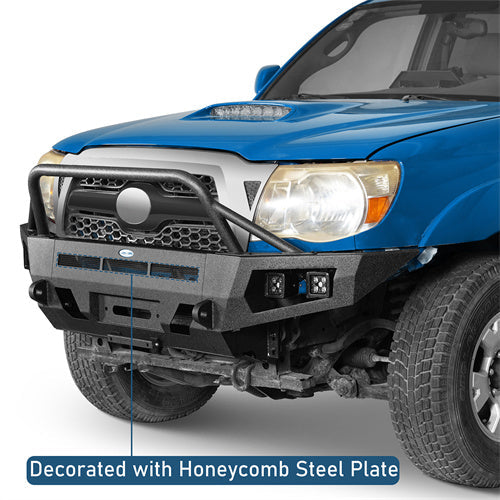 Earthshaker Front Bumper w/ Winch Plate & 4 LED Spot Lights For 2005-2011 Toyota Tacoma - LandShaker