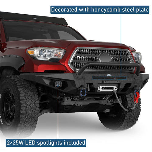 Front Bumper w/ LED Spotlights For 2016-2023 Toyota Tacoma - Landshaker4x4