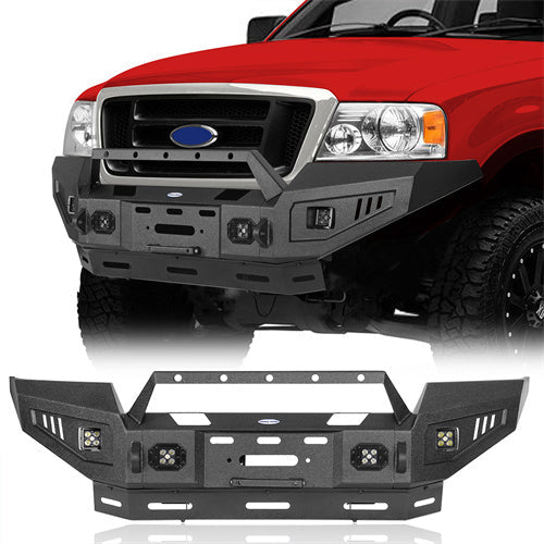 04-08 Ford F-150  Front Bumper w/ Winch Plate & 4 × LED Spotlights - LandShaker