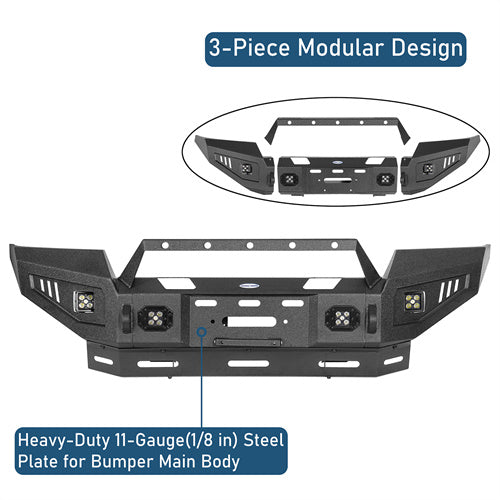 04-08 Ford F-150  Front Bumper w/ Winch Plate & 4 × LED Spotlights - LandShaker
