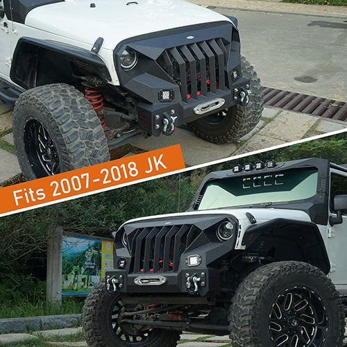 Front Bumper & Rear Bumper w/Spare Tire Carrier(07-18 Jeep Wrangler JK)-LandShaker