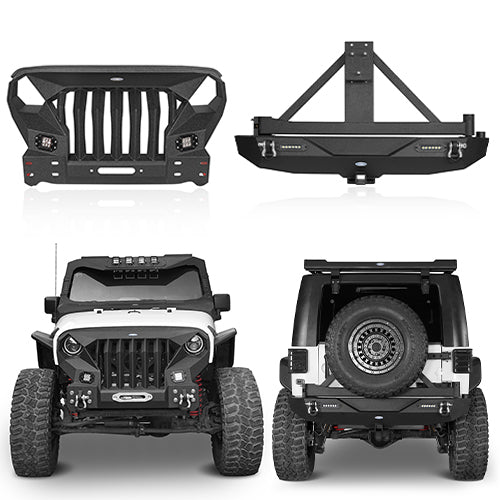 Front Bumper & Rear Bumper w/2 Inch Hitch Receiver(07-18 Jeep Wrangler JK)-LandShaker